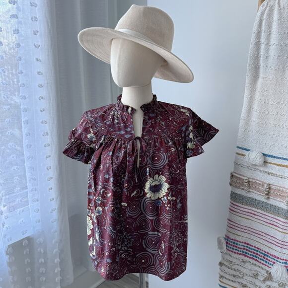 Ulla Johnson Letty Heliotrope Purple Floral Short Flutter Sleeves Blouse Size 2 - Picture 5 of 13